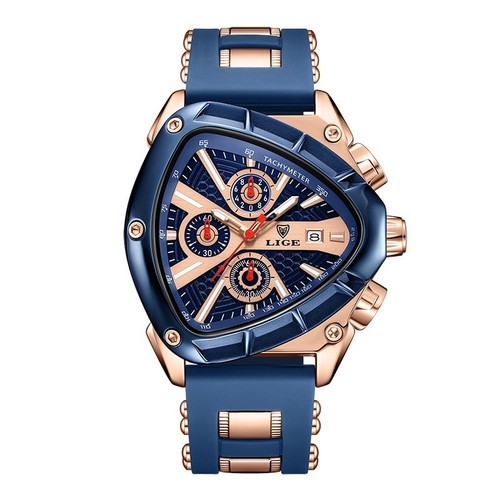 LIGE Luxury Sport Watch Men Blue or Gold Chronograph Date