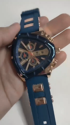 LIGE Luxury Sport Watch Men Blue or Gold Chronograph Date - photo 2