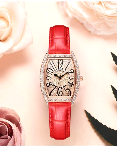 Yashidun Quartz Watch with Red Leather Strap