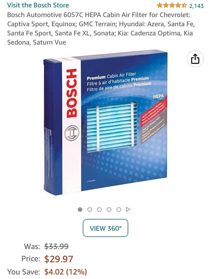 Bosch Cabin Air Filter (Chevrolet, GMC, Hyundai, Kia, Saturn) - photo 2