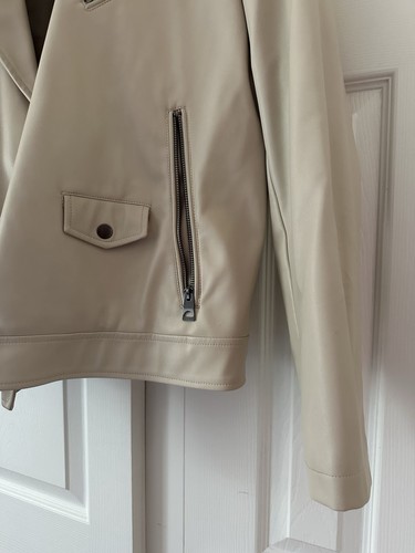 GUESS Beige Biker Jacket Unisex L Zip Closure Lined Pockets - photo 3