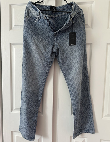 Forever 21 Slim Fit Mid Rise Blue Monogram Denim Jeans Size 32
