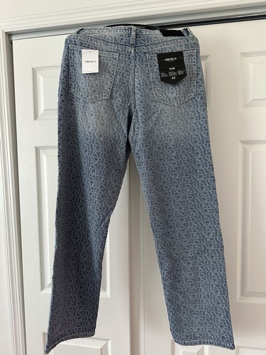 Forever 21 Slim Fit Mid Rise Blue Monogram Denim Jeans Size 32 - photo 4