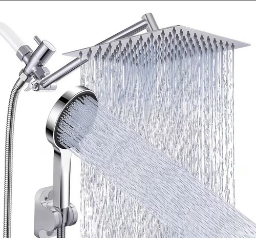 Dual Square Rainfall + Handheld Shower Head Set, Stainless Chrom