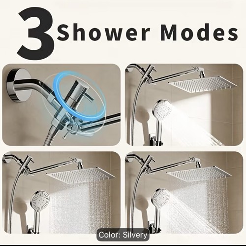 Dual Square Rainfall + Handheld Shower Head Set, Stainless Chrom - photo 4