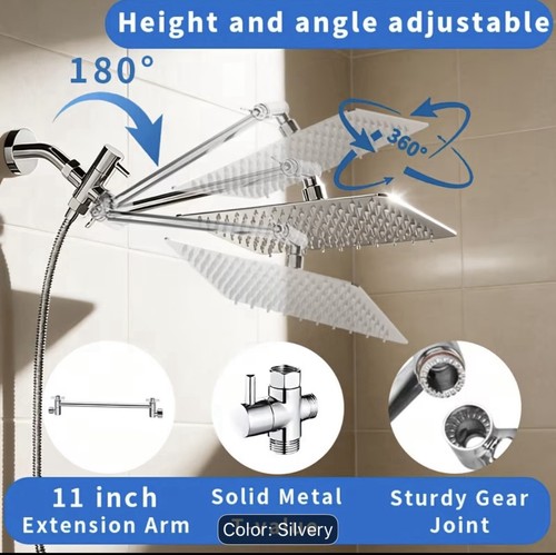 Dual Square Rainfall + Handheld Shower Head Set, Stainless Chrom - photo 5