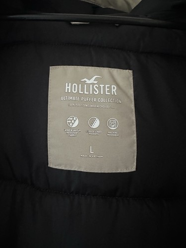 Hollister Men's Beige Hooded Full Zip Puffer Jacket Stand-Up Col - photo 2