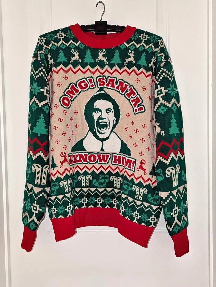 Buddy the Elf 'OMG! Santa! I Know Him!' Sweater - Medium