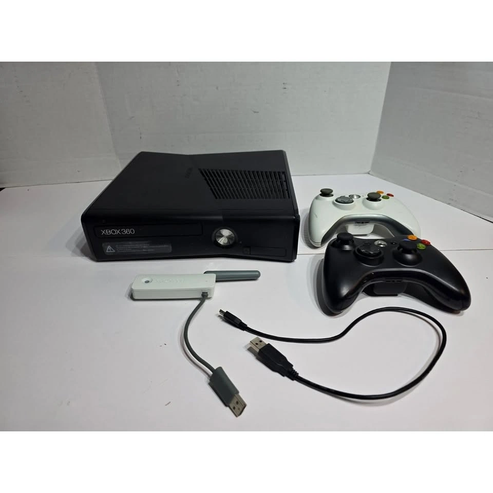 Untested Xbox 360 System Two Controllers And Wireless Network Ad