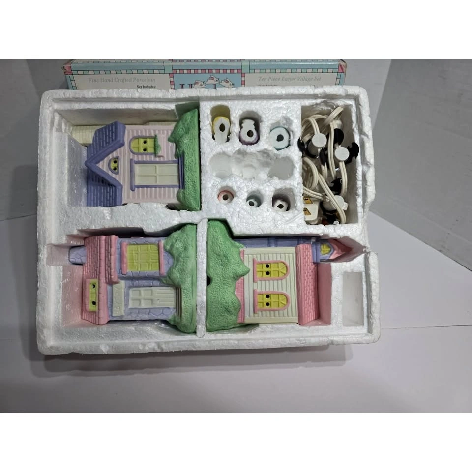 Porcelain Hand Painted Easter Village Hopalong House Complete