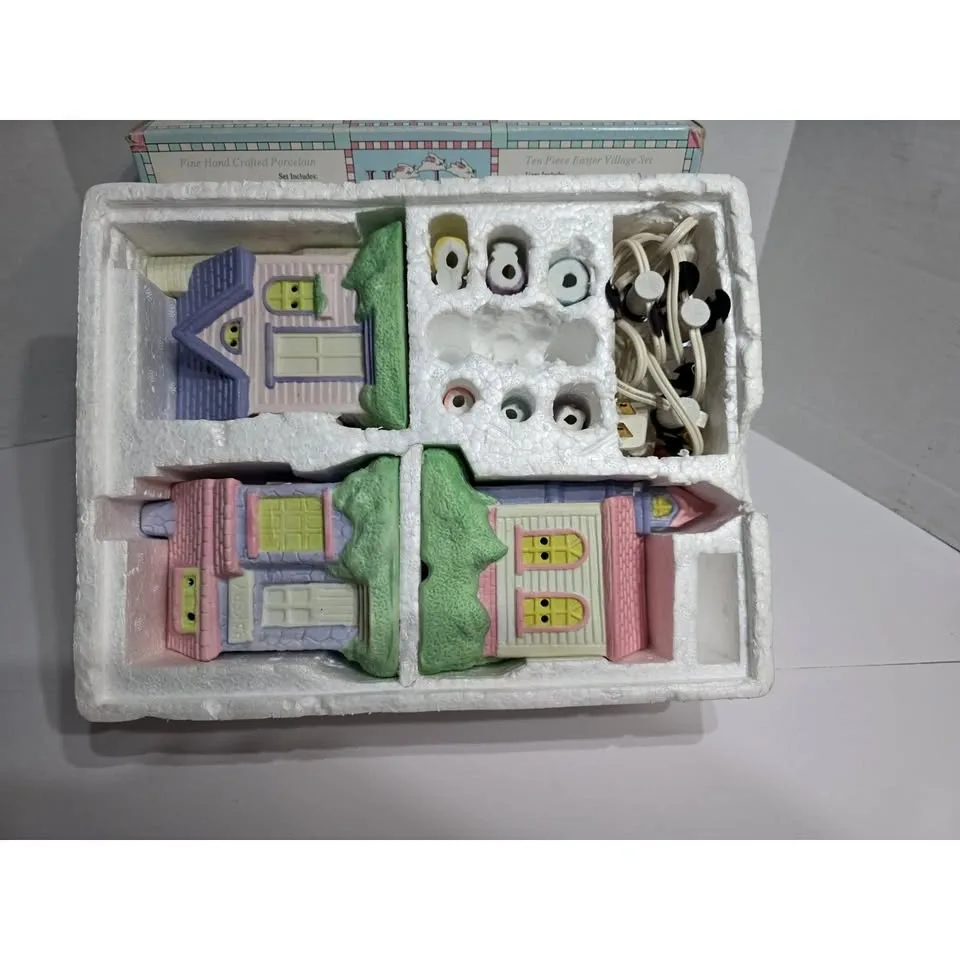 Porcelain Hand Painted Easter Village Hopalong House Complete