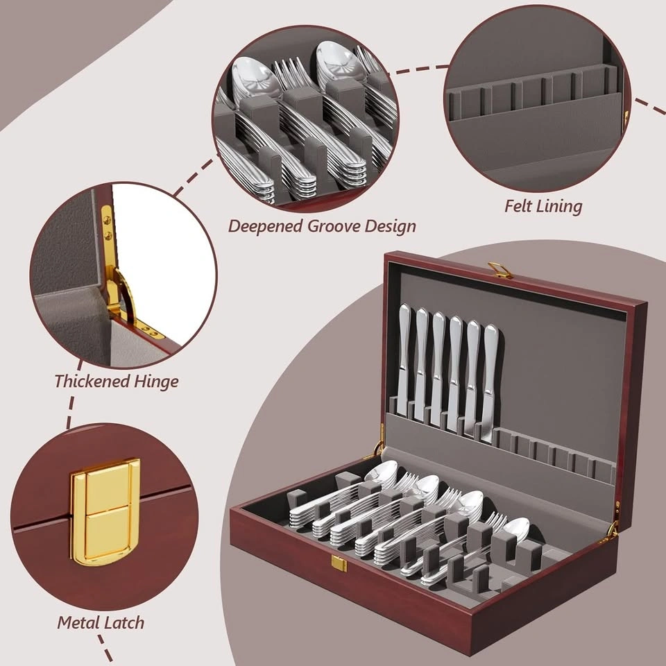Mahogany Wood Silverware Storage Box for 12–16 Settings - photo 2