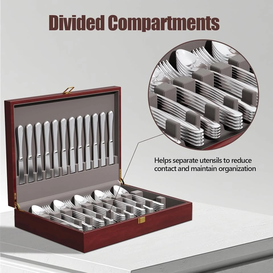 Mahogany Wood Silverware Storage Box for 12–16 Settings - photo 3