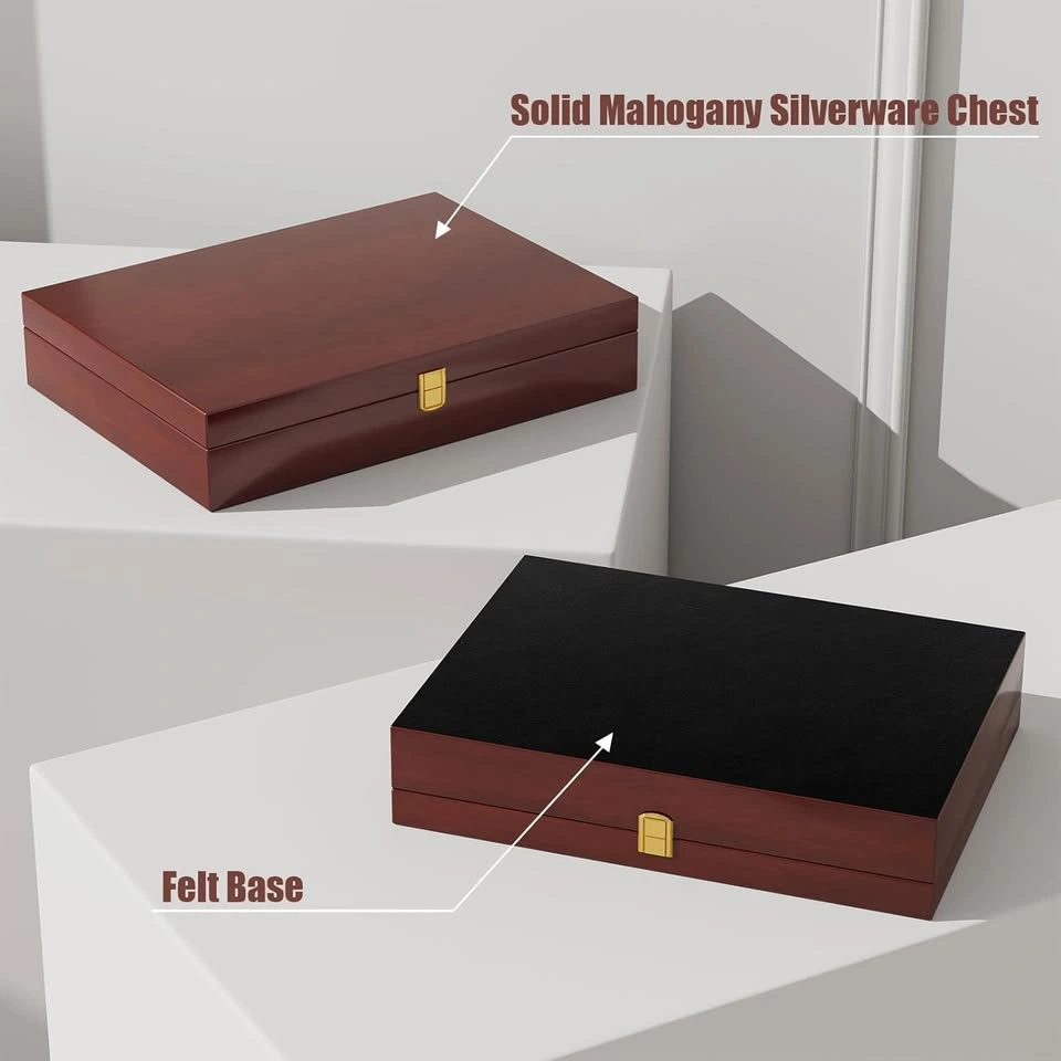 Mahogany Wood Silverware Storage Box for 12–16 Settings - photo 4