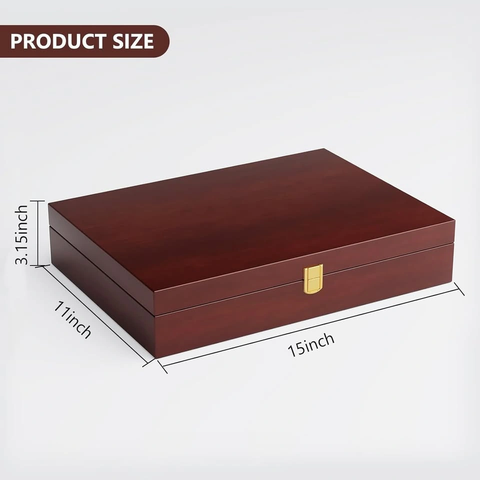 Mahogany Wood Silverware Storage Box for 12–16 Settings - photo 5
