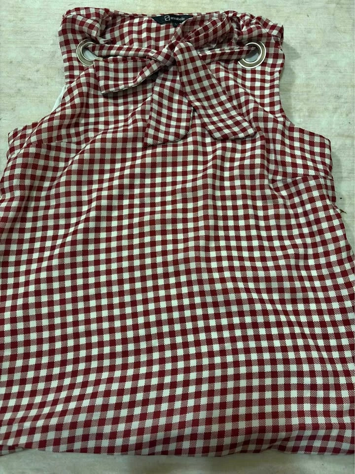 Annabelle Red Gingham Sleeveless Tie-Neck Top