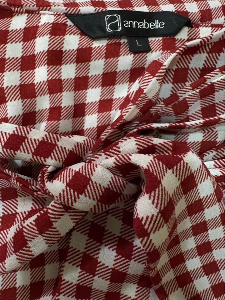 Annabelle Red Gingham Sleeveless Tie-Neck Top - photo 2