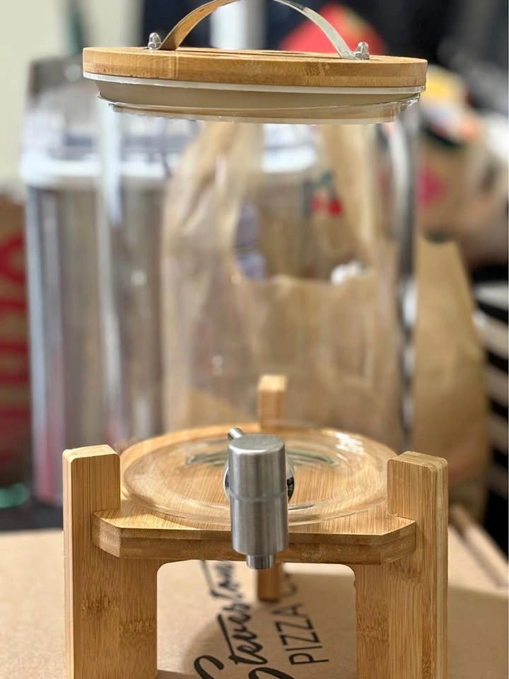 Glass Beverage Dispenser with Bamboo Stand and Lid