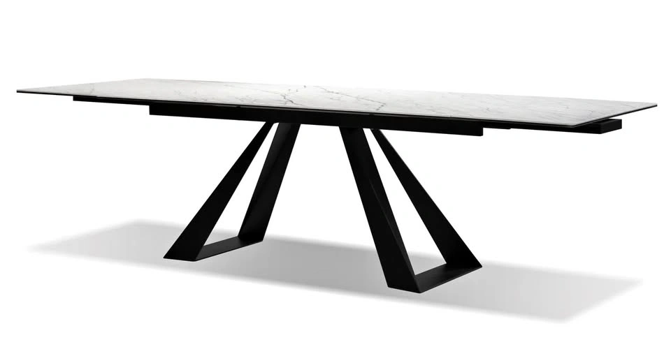 71”-111” White Stone Ceramic Extendable Dining Table