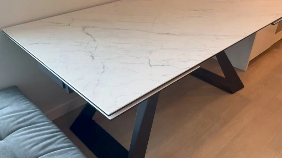 71”-111” White Stone Ceramic Extendable Dining Table - photo 2