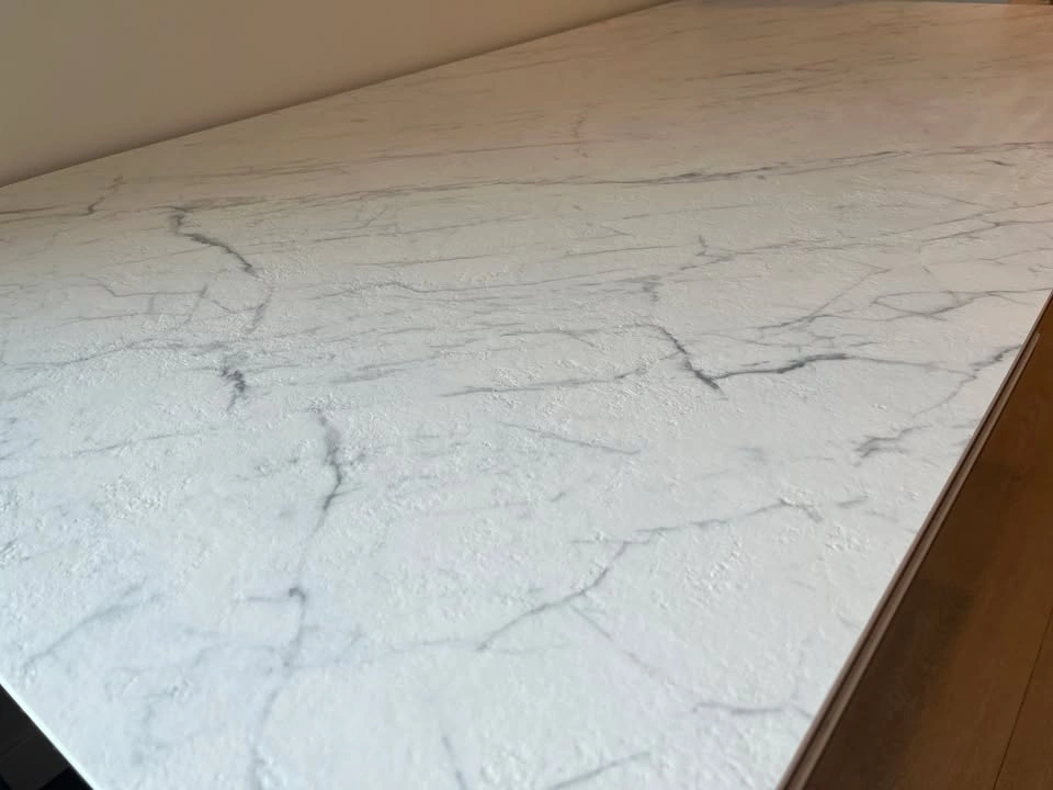 71”-111” White Stone Ceramic Extendable Dining Table - photo 3