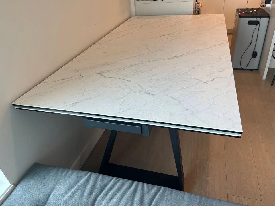 71”-111” White Stone Ceramic Extendable Dining Table - photo 4