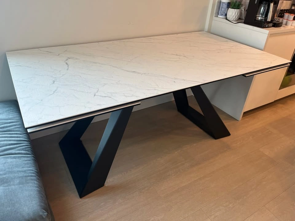 71”-111” White Stone Ceramic Extendable Dining Table - photo 5