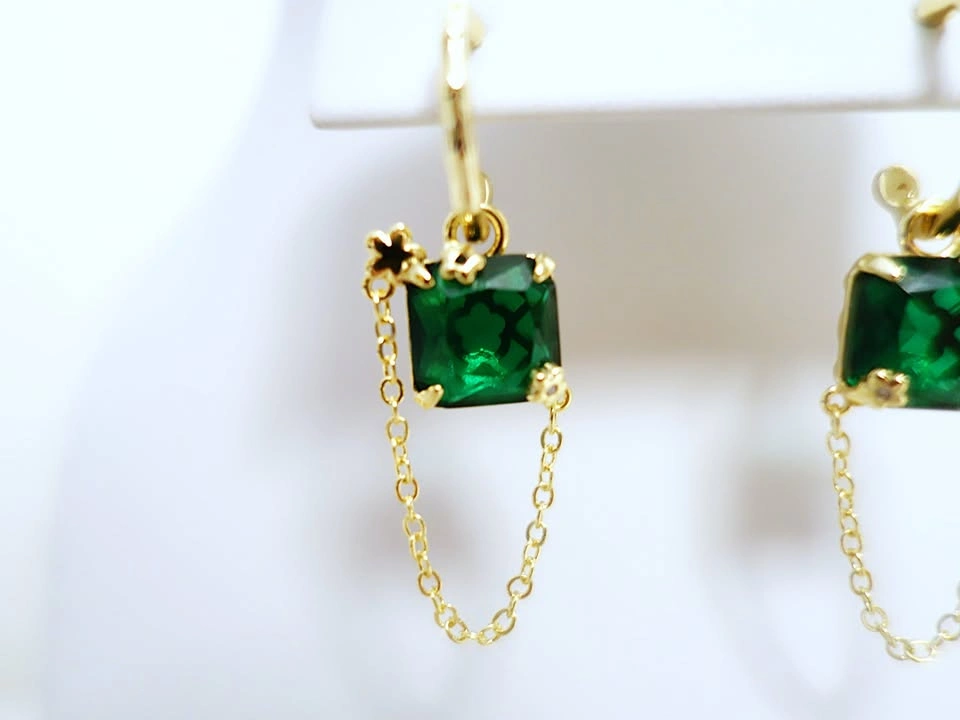 New Faux Emerald Gold Plated Stainless Steel Earrings - photo 2