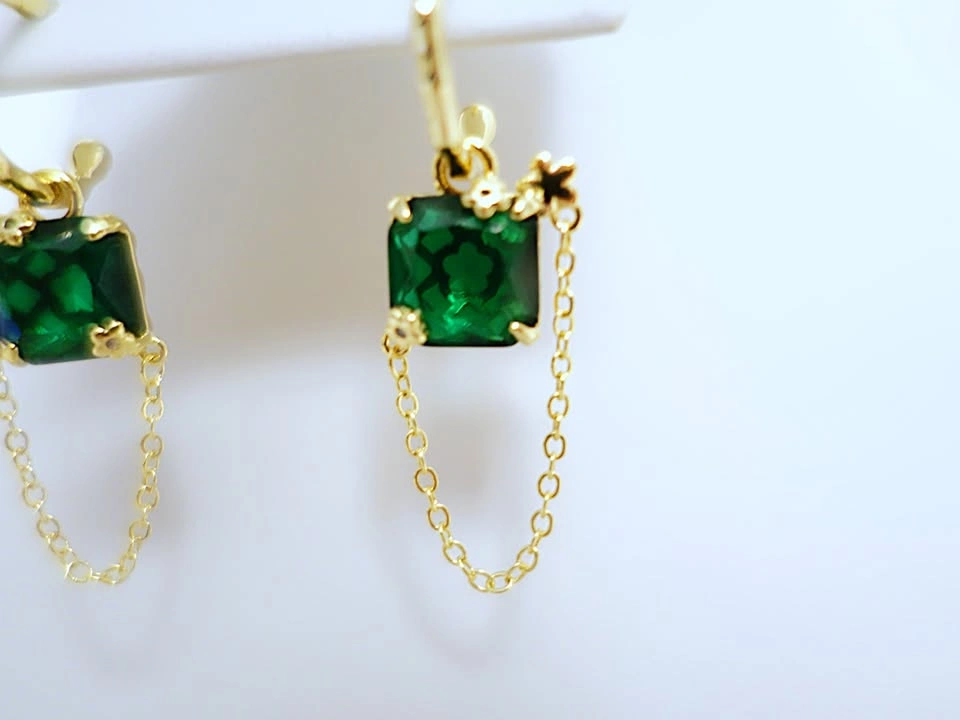 New Faux Emerald Gold Plated Stainless Steel Earrings - photo 3