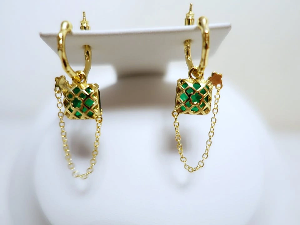 New Faux Emerald Gold Plated Stainless Steel Earrings - photo 4