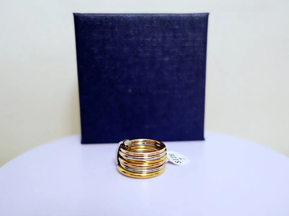 New 6-piece Tri-tone Stainless Steel Stacked Ring Set
