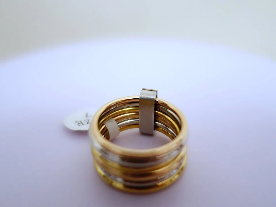 New 6-piece Tri-tone Stainless Steel Stacked Ring Set - photo 2