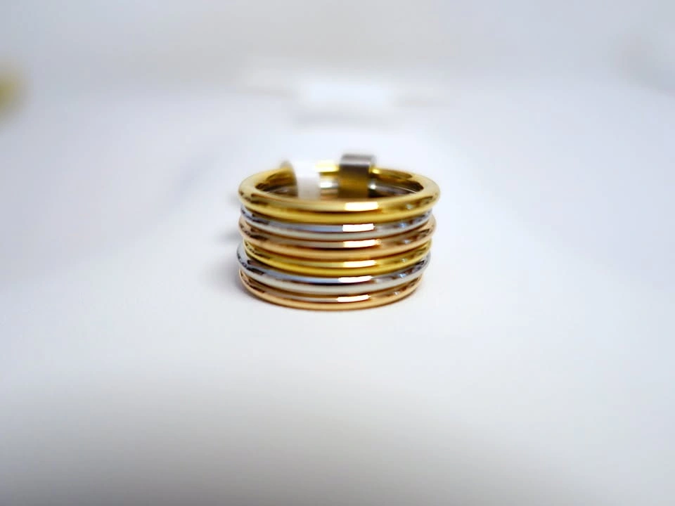 New 6-piece Tri-tone Stainless Steel Stacked Ring Set - photo 3