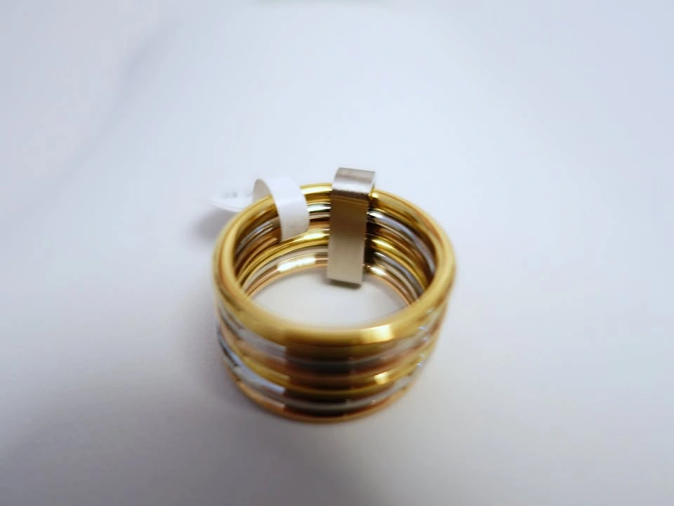 New 6-piece Tri-tone Stainless Steel Stacked Ring Set - photo 4