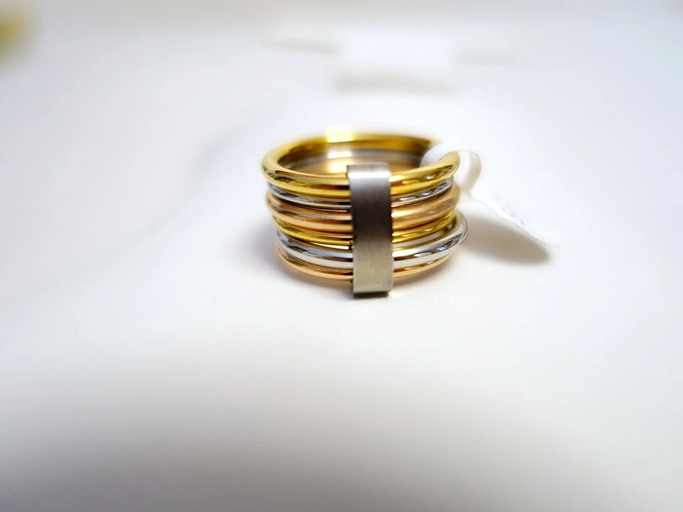 New 6-piece Tri-tone Stainless Steel Stacked Ring Set - photo 5