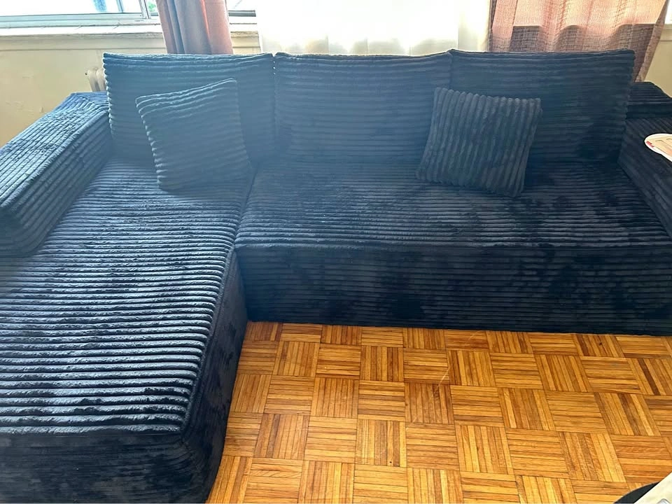 Black Corduroy Sectional Sofa L-shaped