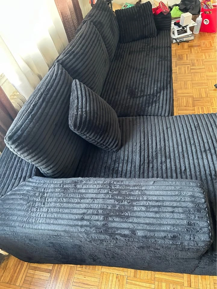 Black Corduroy Sectional Sofa L-shaped - photo 2