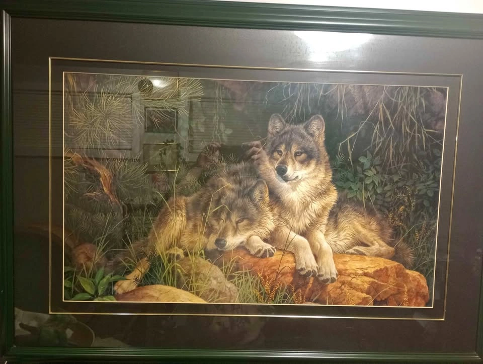Framed "Soulmates" Wolf Art Print by Larry Fanning