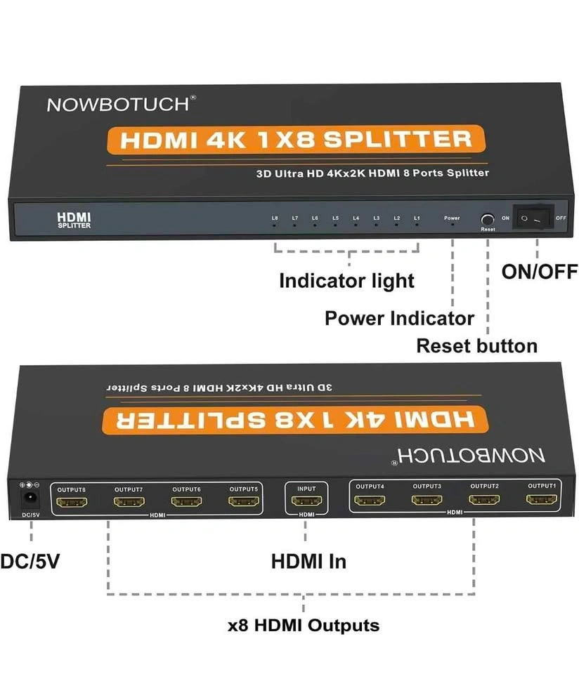 1x8 HDMI Splitter 8 Port 1 in 8 Out Powered Splitter - photo 4