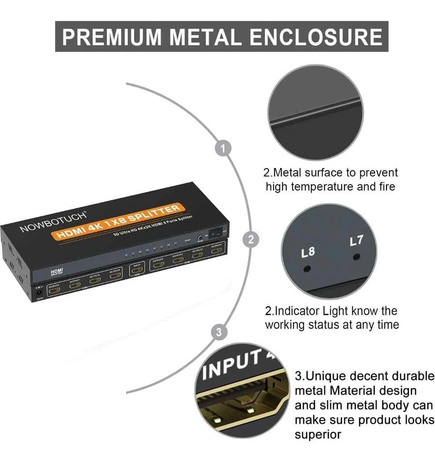 1x8 HDMI Splitter 8 Port 1 in 8 Out Powered Splitter - photo 5