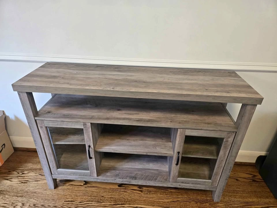 Rustic Buffet - Grey Wash Wood Console Table with Glass Doors