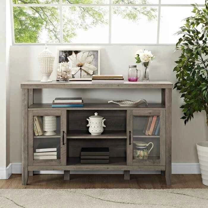Rustic Buffet - Grey Wash Wood Console Table with Glass Doors - photo 2