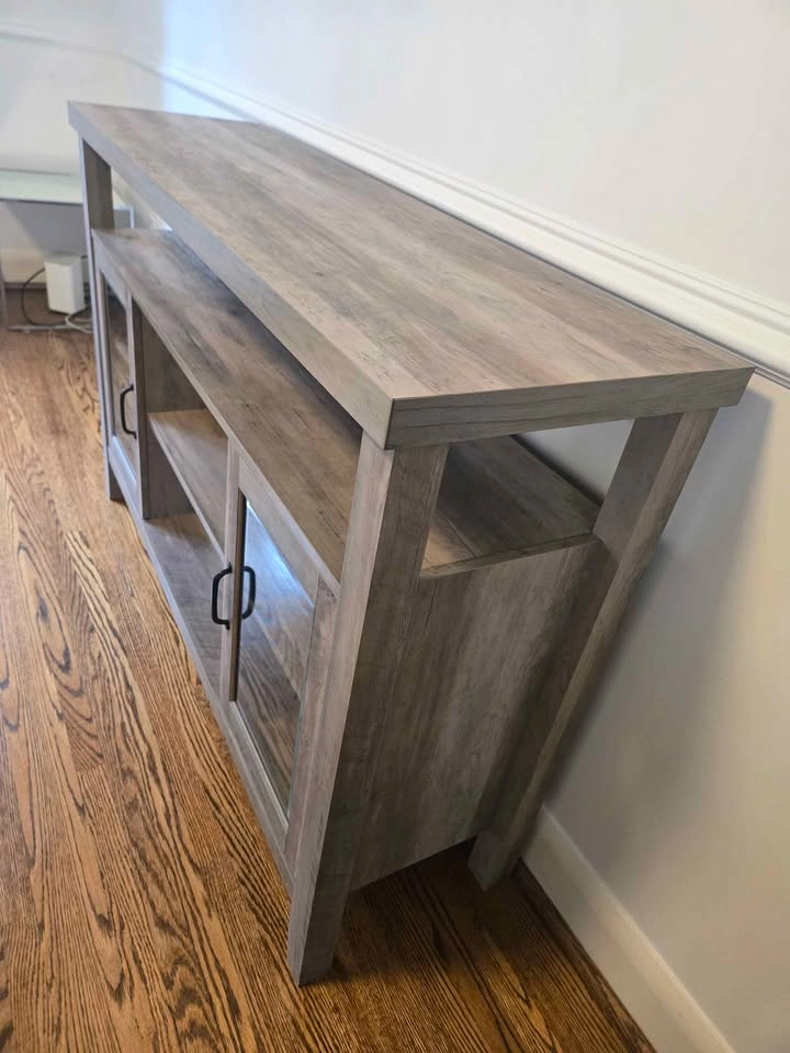 Rustic Buffet - Grey Wash Wood Console Table with Glass Doors - photo 4