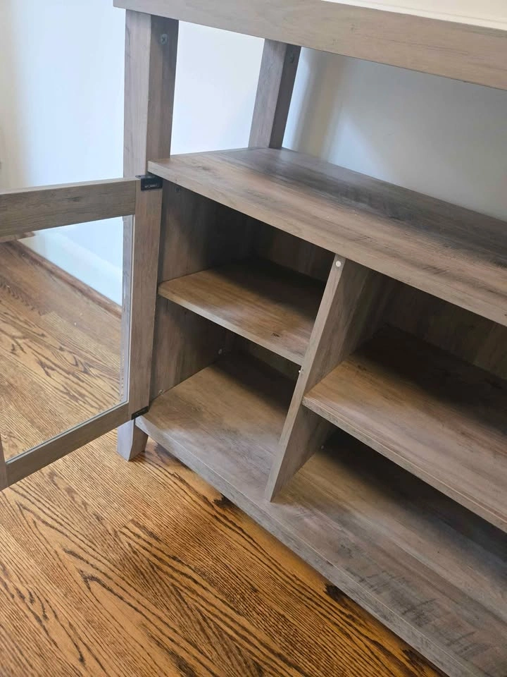 Rustic Buffet - Grey Wash Wood Console Table with Glass Doors - photo 5