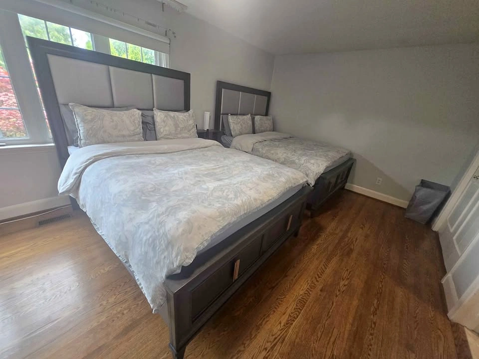 Pair of Queen Storage Bed Frames with Upholstered Headboards