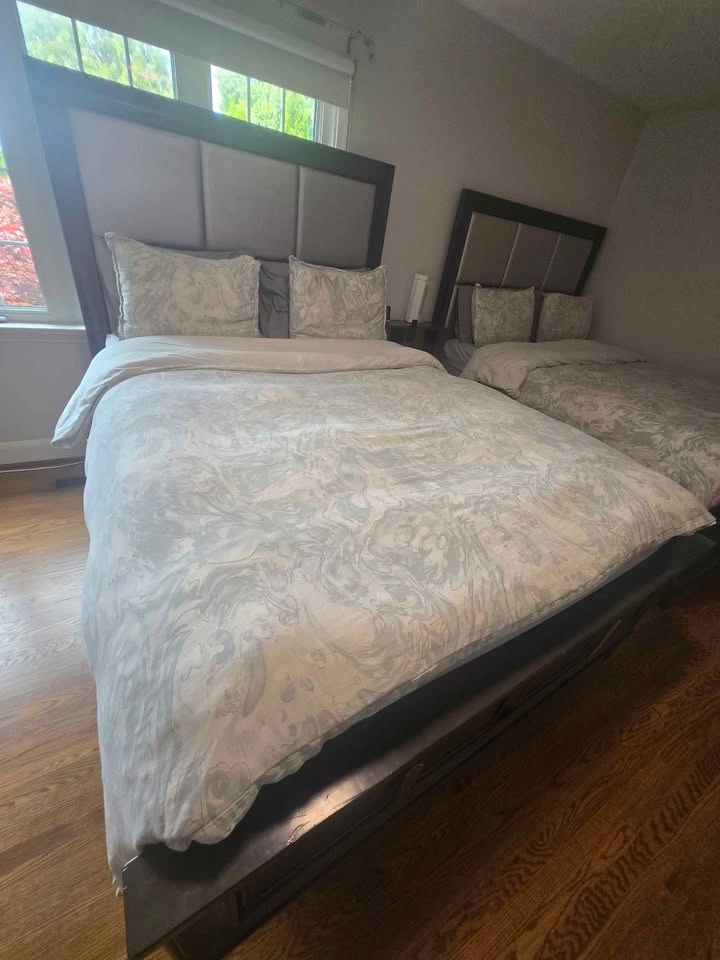 Pair of Queen Storage Bed Frames with Upholstered Headboards - photo 2