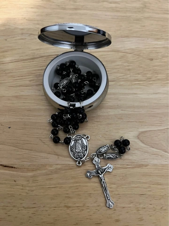 Black Bead Rosary with Our Lady of Guadalupe Case - photo 2