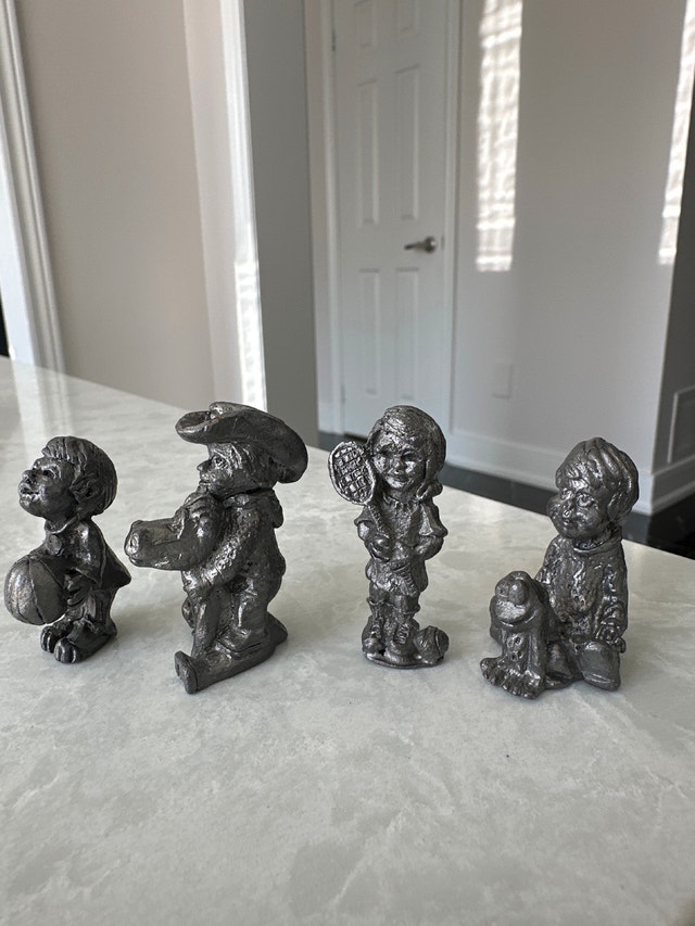 Miniature Pewter Children Figurines. Set of 4.