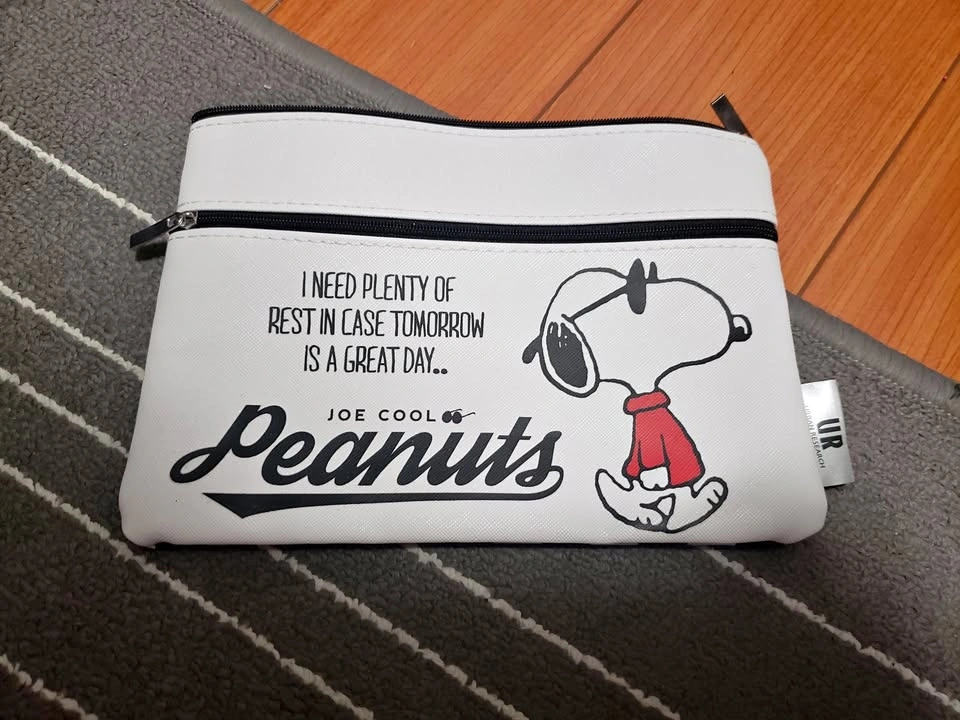 Peanuts cartoon pencil case featuring Snoopy