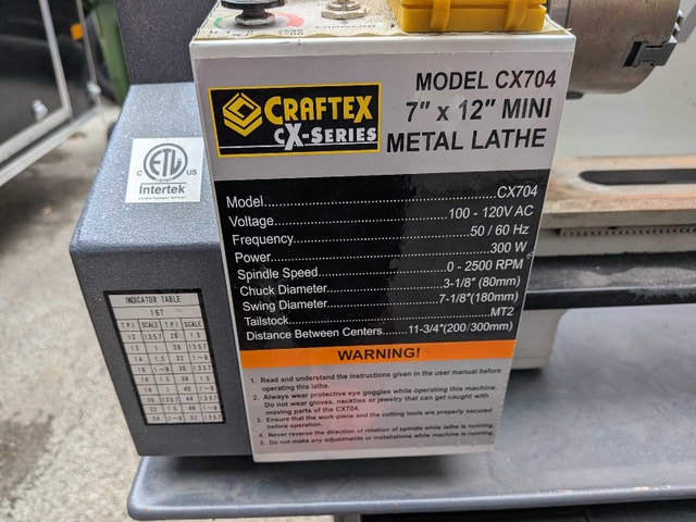 Craftex CX704 7" x 12" Mini Metal Lathe - photo 2